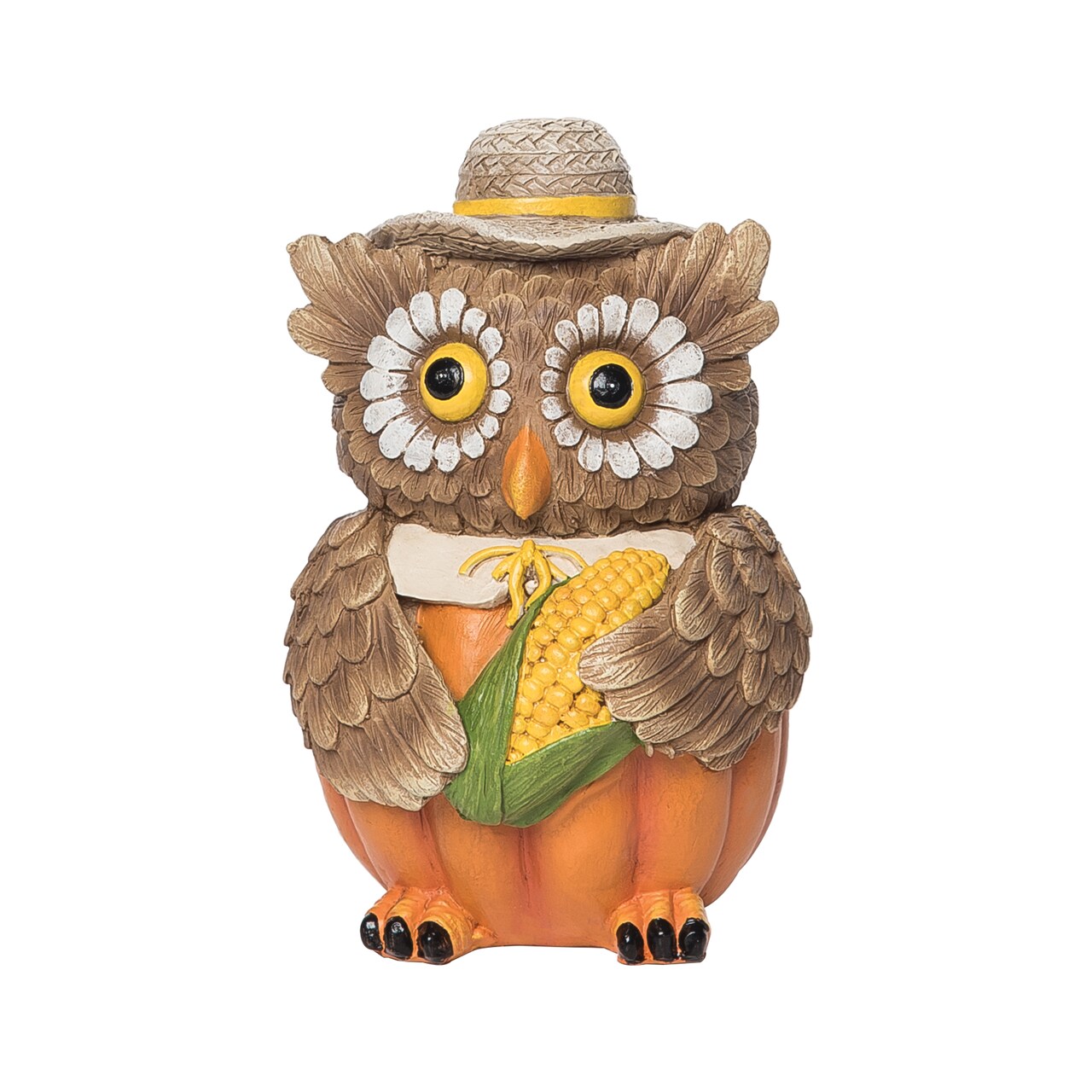 3.1" x 4.8" Sunflower Eyes Pumpkin Owl with Corn Decorative Thanksgiving Figure Figurine